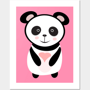 Panda holding love heart Posters and Art